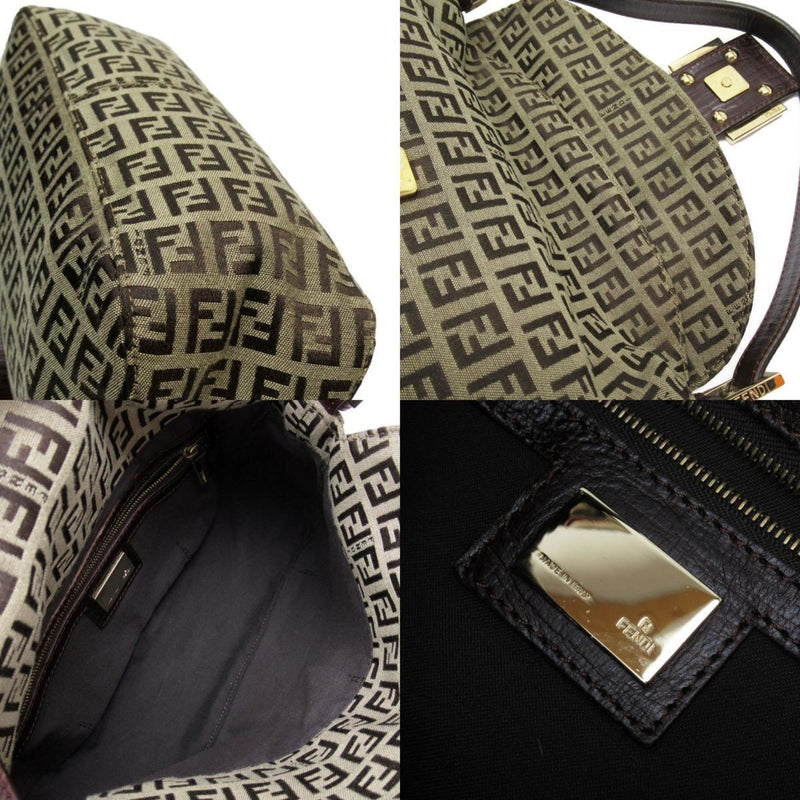 FENDI Shoulder Bag Zucchino Canvas/Leather Brown Gold Ladies