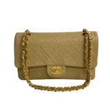 CHANEL Chanel Matelasse Double Flap 25cm Leather Chain Handbag Beige 14514