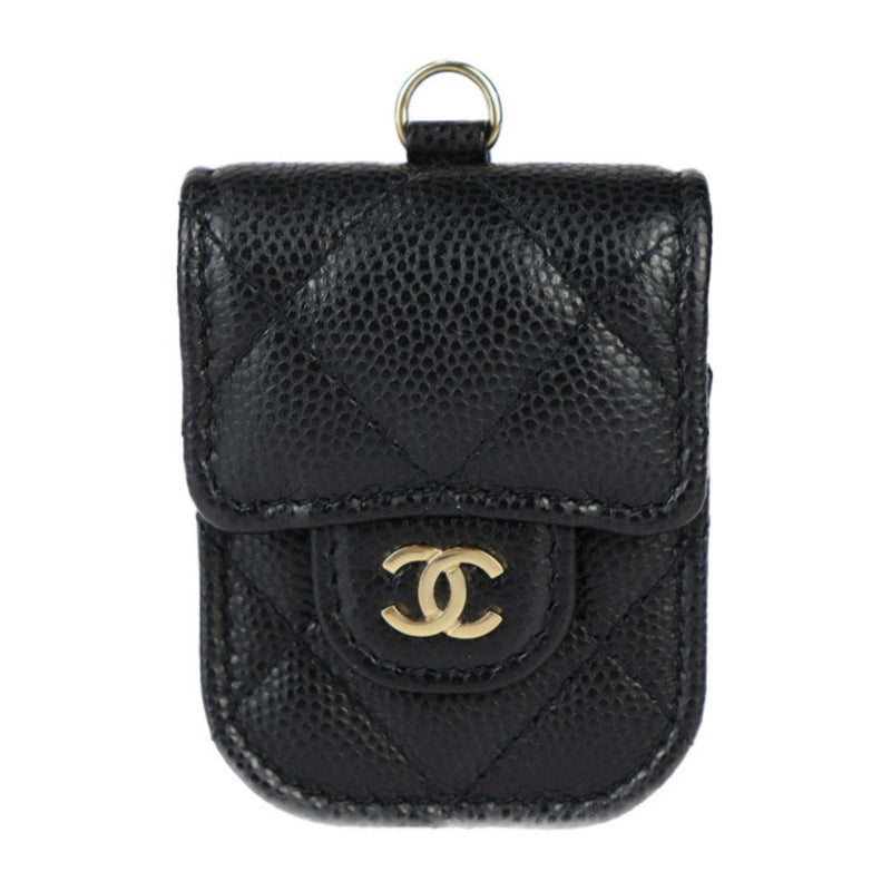 CHANEL Chanel Airpods Case 2nd Generation Exclusive Matelasse Accessory AP1647 Caviar Skin Black Chain Neck Strap Earphone Holder Coco Mark