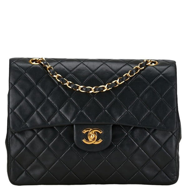 Chanel Matelasse 25 Coco Mark Double Flap Chain Shoulder Bag Black Lambskin Women's CHANEL