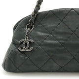 CHANEL Mademoiselle Matelasse Bowling Bag Chain Shoulder Sparkle Leather Black A50556