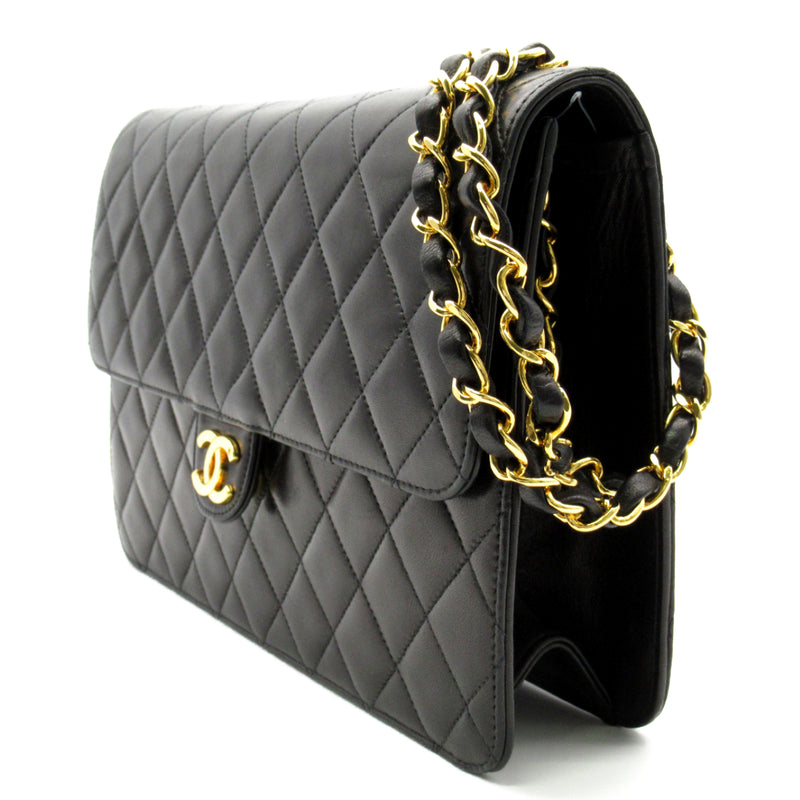 CHANEL Matelasse Push Lock Chain Shoulder Bag Black Lambskin (sheep leather)