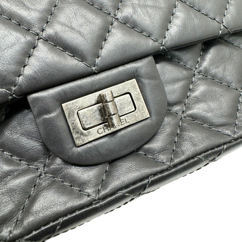 CHANEL Chanel Matelasse Chain Shoulder 2.55 20 Bag Flap Gray Dark Calfskin Women's 16th Series