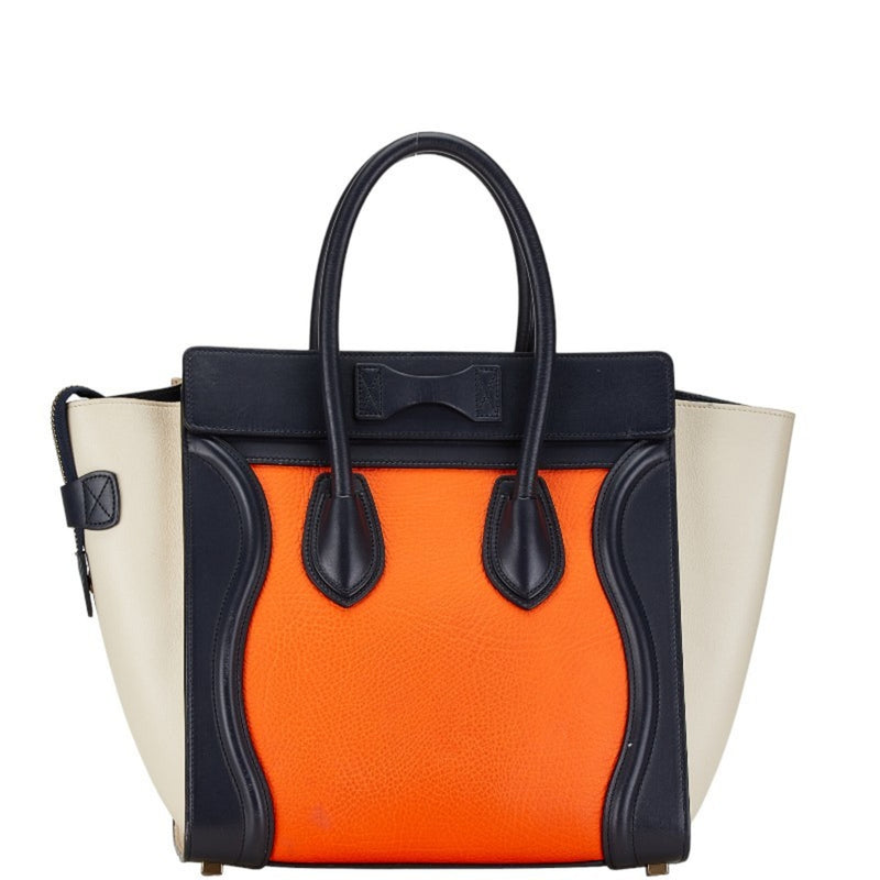 Celine Luggage Nano Shopper Handbag Navy Orange Beige Leather Women's CELINE