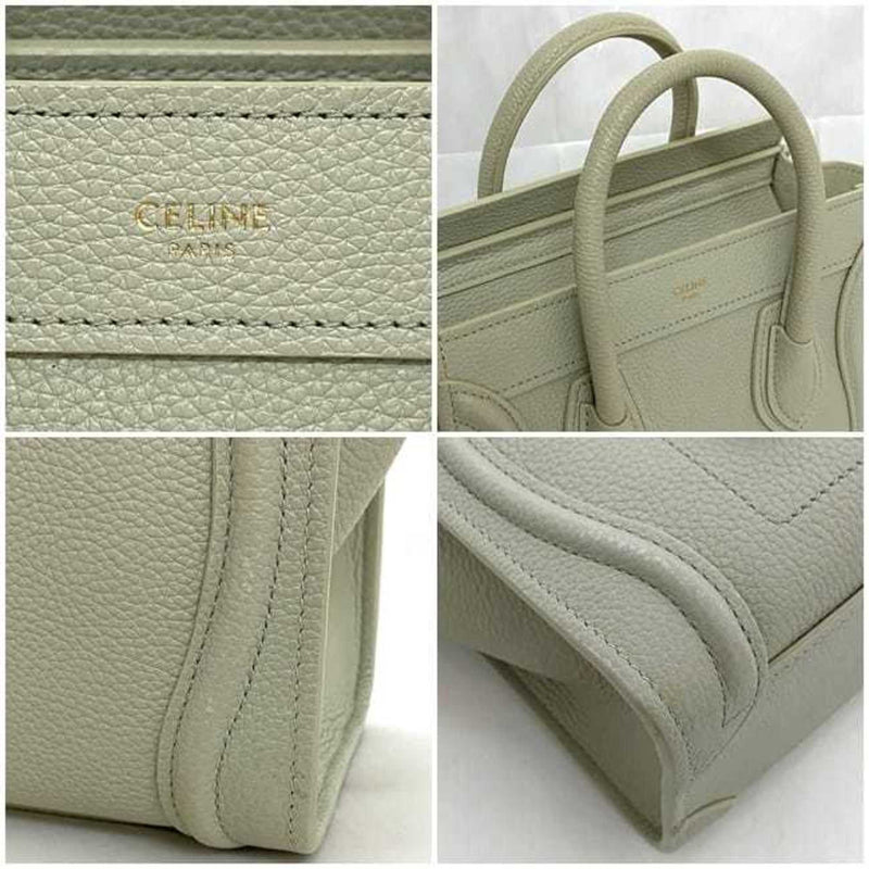 Celine 2-way shoulder bag luggage nano shopper f-21150 light green leather drummed calf CELINE self-supporting women's compact