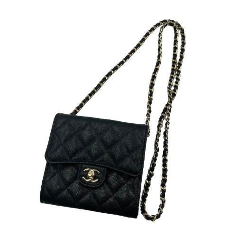 CHANEL Chain Wallet Caviar Skin 22-23AW Champagne