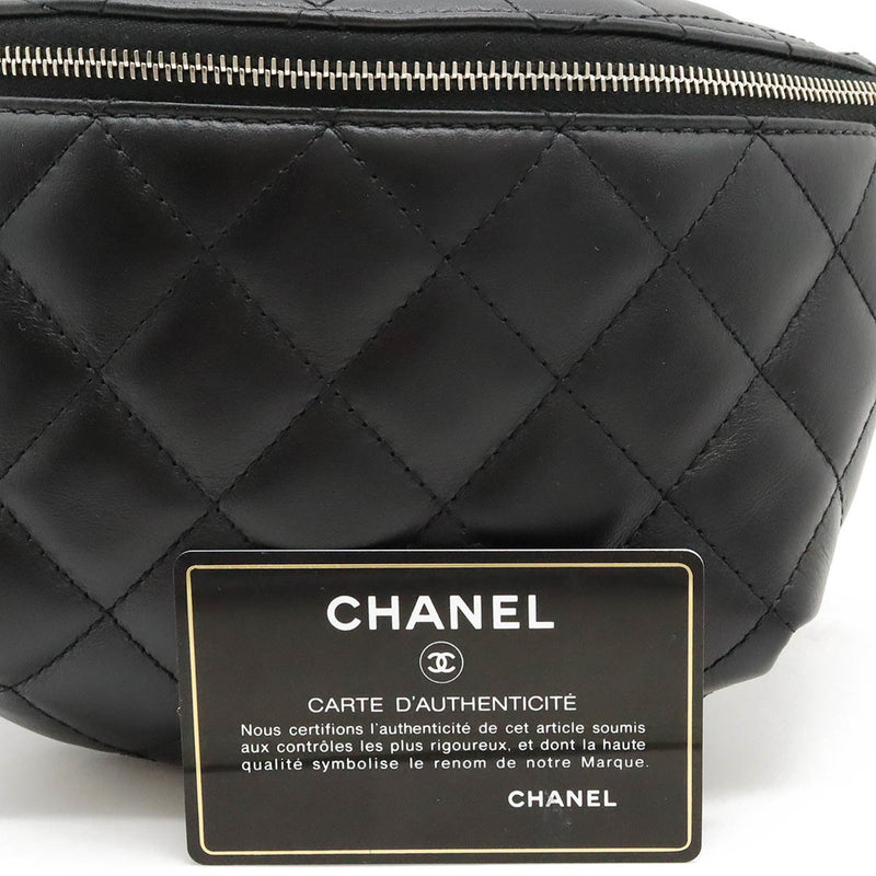 CHANEL Chanel Matelasse Belt Bag Body Waist Pouch Uniform Leather Black Not for Sale