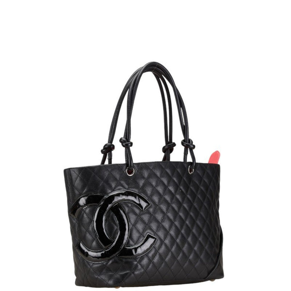 CHANEL Cambon Line Coco Mark Large Tote Bag A25169 Black Lambskin Women's