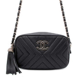 Chanel Chain Shoulder Bag V Stitch Chevron Tassel Leather A57617 CHANEL Black