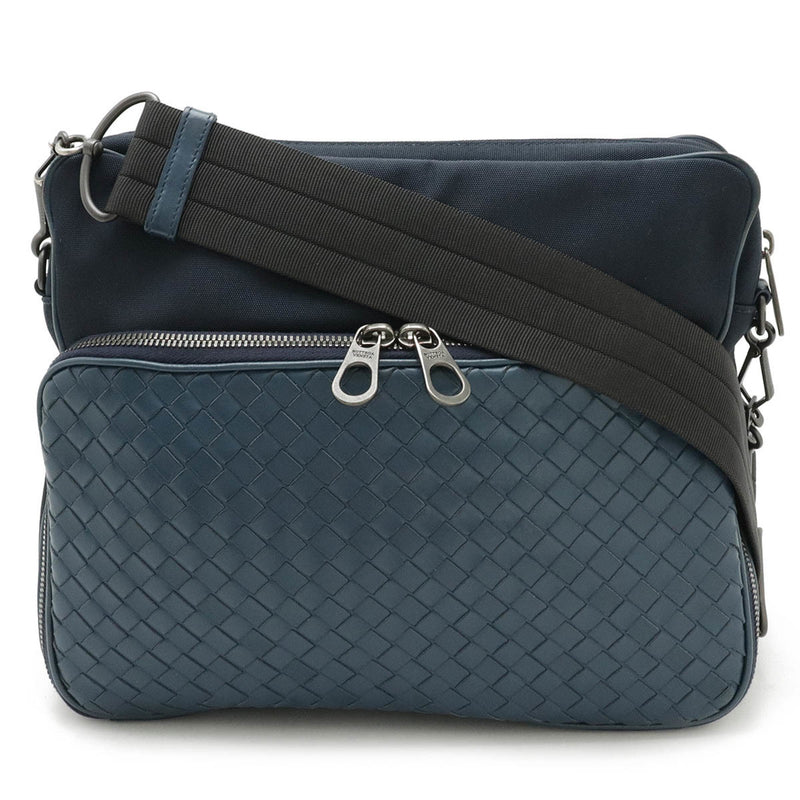 BOTTEGA VENETA Bottega Veneta Intrecciato Shoulder Bag Nylon Canvas Leather Navy Blue 407391