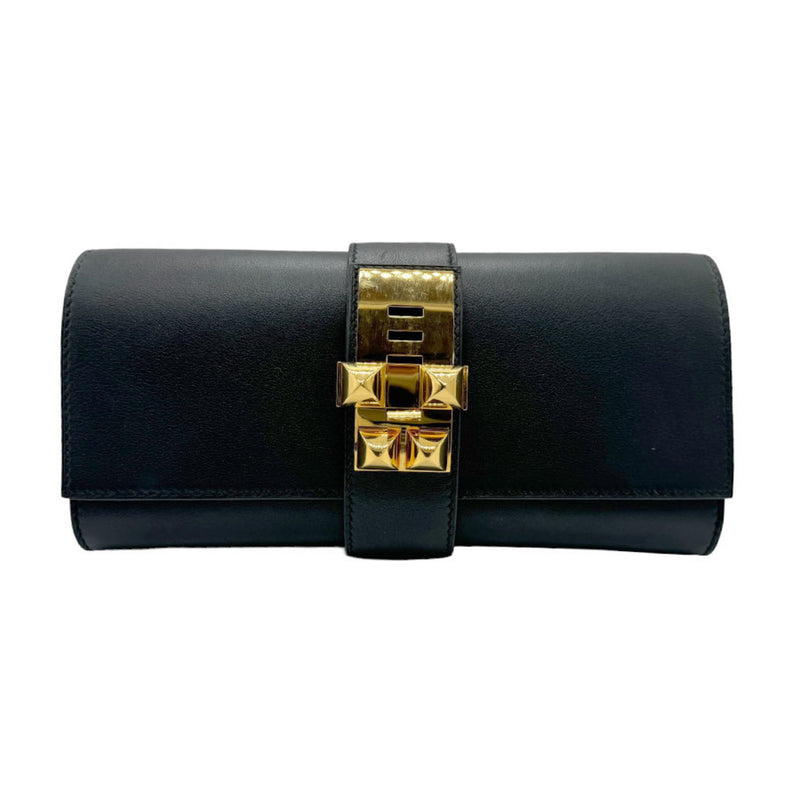 Hermes HERMES Clutch Bag Medor PM Swift Leather Black Gold Women's z1877