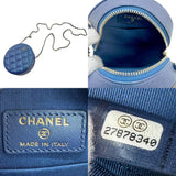 CHANEL Shoulder Bag Pochette Leather Metallic Blue Women's z0920