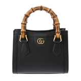 GUCCI Diana Tote Bag Black/Yellow 655661 Women's Leather Handbag