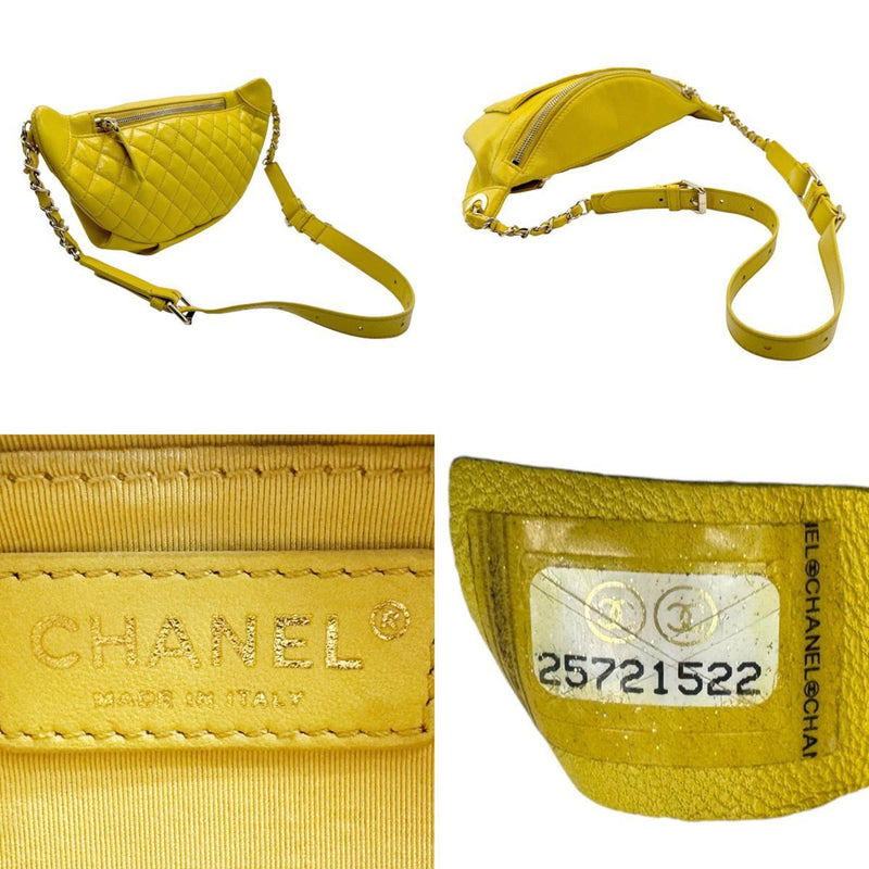 CHANEL Body Bag Belt Matelasse Leather Yellow Gold Women's z2285