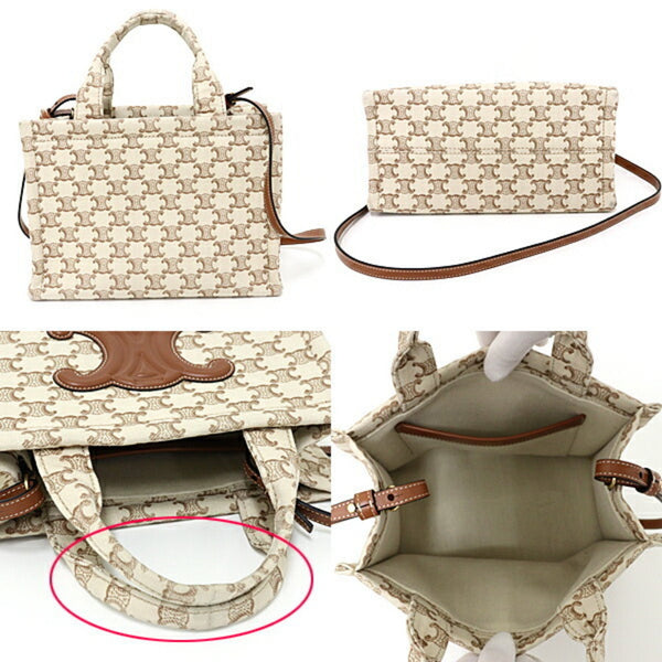 CELINE Small Cabas Thais Triomphe Canvas Tote Bag U-GA-0293 Beige