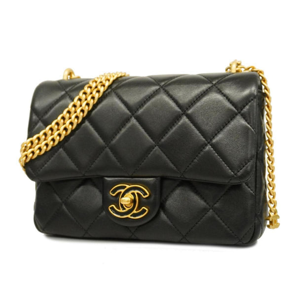 Chanel Shoulder Bag Matelasse Chain Lambskin Black Women's