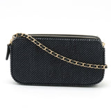 CHANEL Deauville Line Chain Wallet Long Clutch Bag Shoulder Canvas Leather Navy A81978