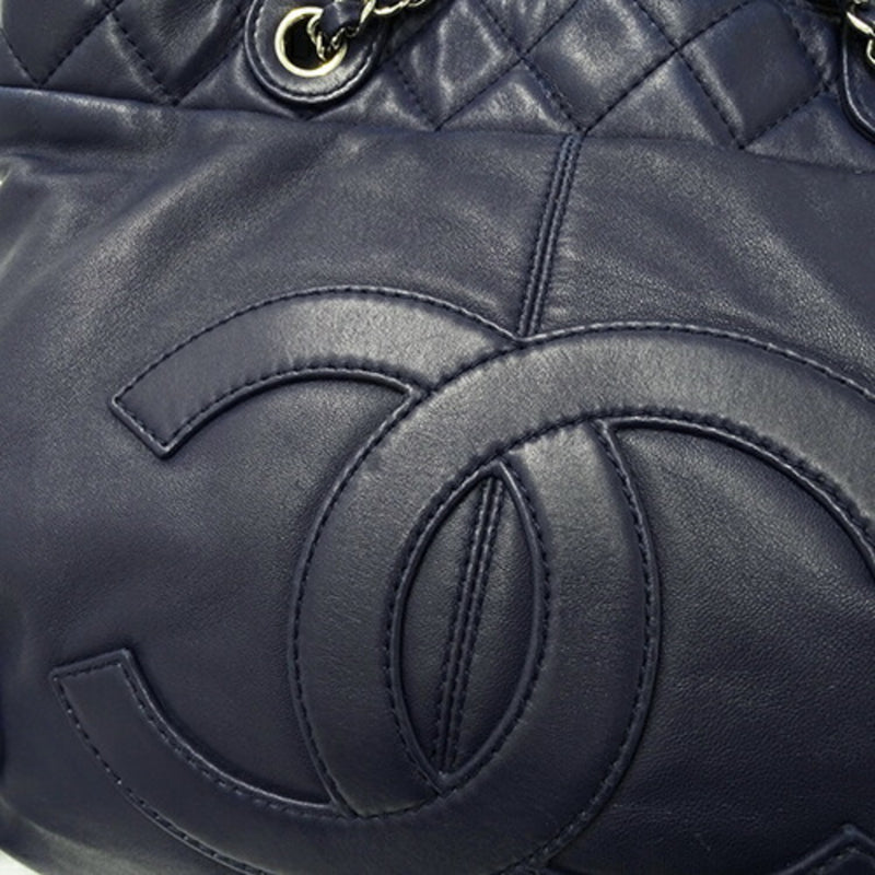 CHANEL Bag Matelasse Women's Handbag Tote Shoulder 2way Leather Navy Blue Chain