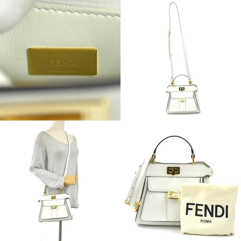 FENDI Handbag Crossbody Shoulder Bag Mini Peekaboo Leather White Gold Ladies 8BN244-AMCX