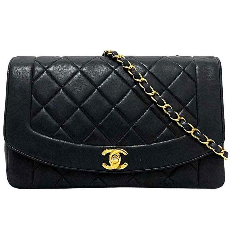 Chanel Chain Shoulder Bag Black Gold Diana A01165 Matrasse 25cm Lambskin CHANEL Single Coco Mark Turnlock Women's Luxury