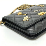 Chanel A80441 2.55 Embroidered Studs Chain wallet Shoulder Bag Black GoldHardware