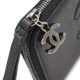 CHANEL Luxury Line Coco Mark Round Long Wallet Chain Leather Black