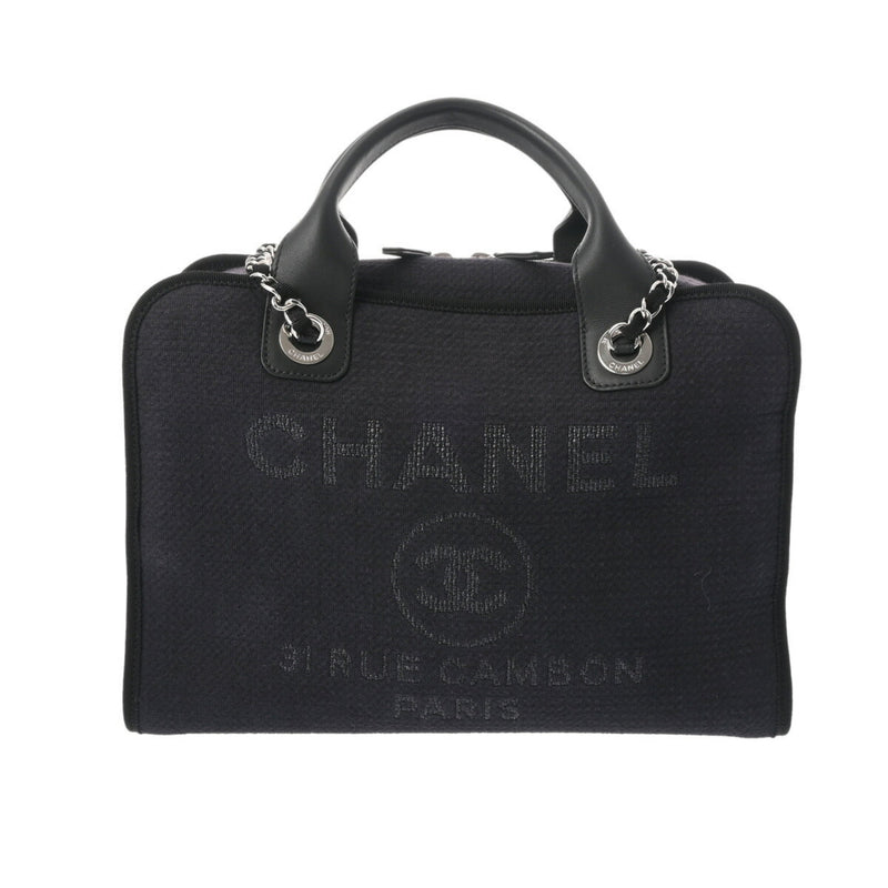 CHANEL Deauville Bowling Bag with Chain Shoulder Navy - Women's Canvas/Leather Handbag