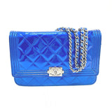 Chanel Long Wallet Bag Chain Bag Chain wallet Shoulder Bag gunmetal blue SilverHardware