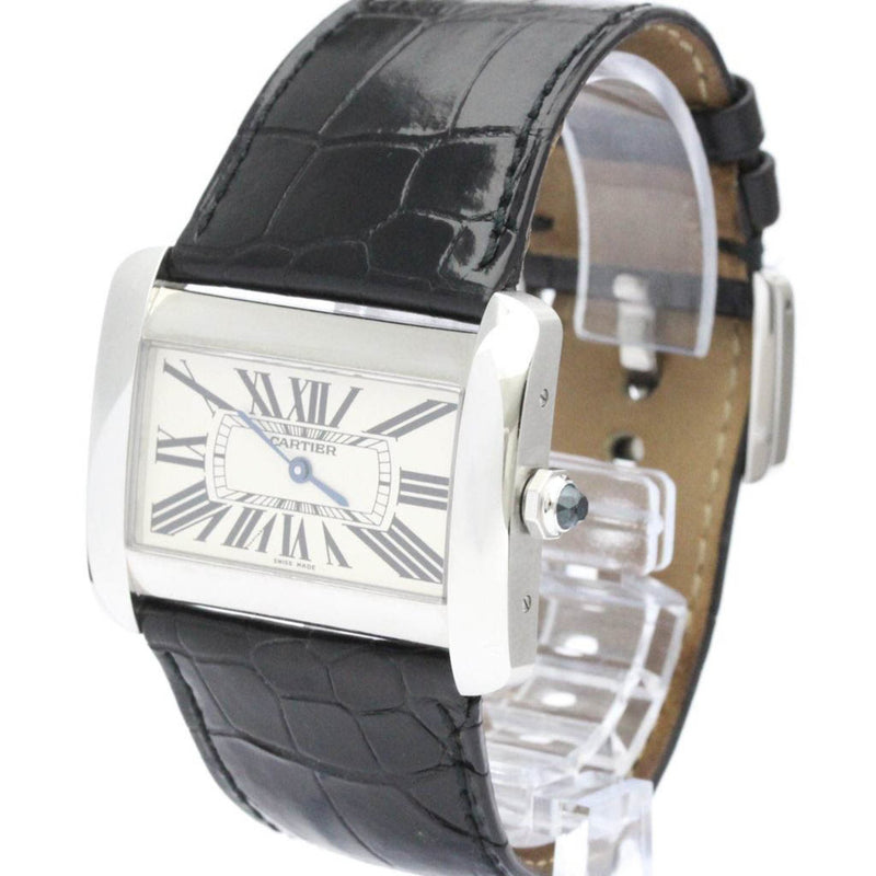 Polished CARTIER Tank Divan Steel Leather Quartz Mens Watch W6300655 BF558790