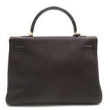 HERMES Kelly 35 Brown Chocolat Fjord leather Calfskin (cowhide)