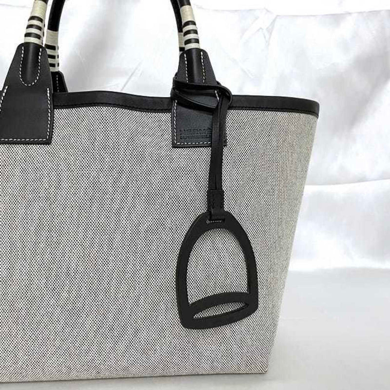 Hermes Tote Bag Steeple 25 Grey Black - f-20324 Handbag Canvas Leather Toile H Swift U Stamp HERMES