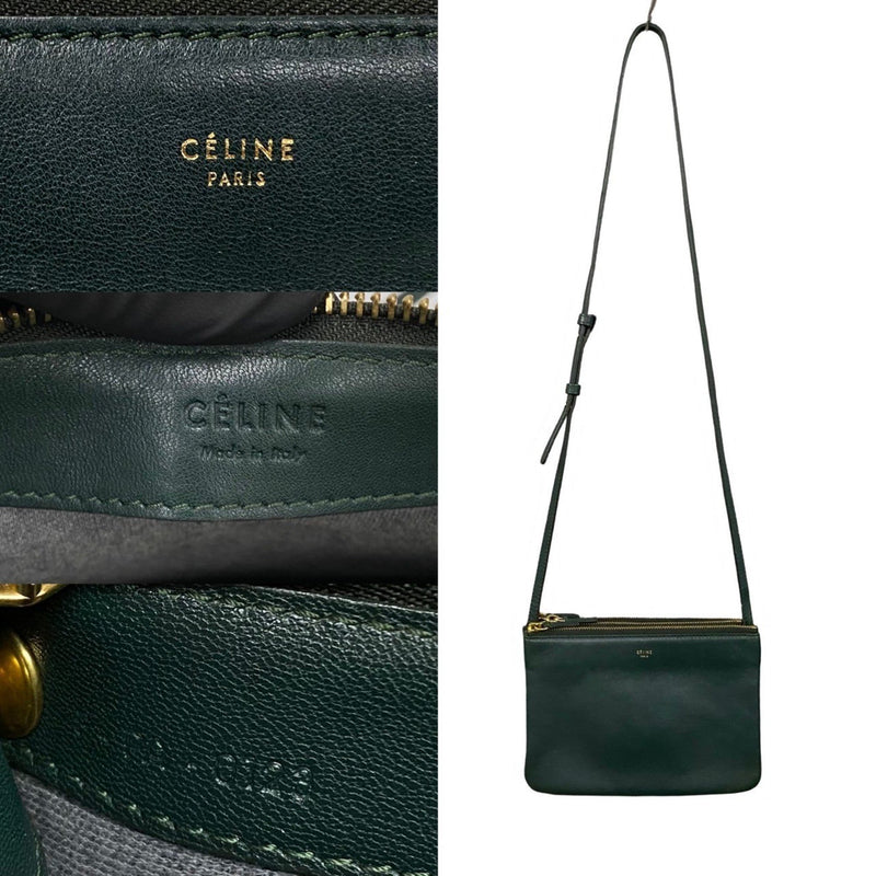 CELINE Trio Small Leather Shoulder Bag Pochette Green Women's 54217