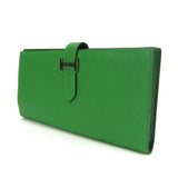 Hermes Long Wallet Bearn Soufflet Veau Epsom Bamboo Green Bi-fold Women's Men's HERMES