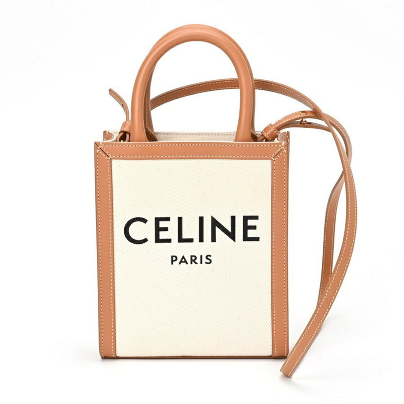 CELINE Vertical Cabas 19330 Canvas Leather Beige Camel E-156470