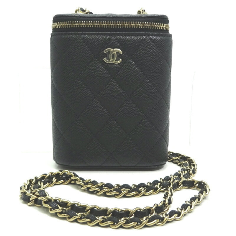 Chanel Matelasse Vanity Chain Shoulder Women's Bag AP1466 Caviar Skin Noir (Black)