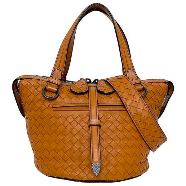 Bottega Veneta Handbag Tamboura Orange Camel Intrecciato 535263 Leather BOTTEGA VENETA Bucket Tote Bag Ladies