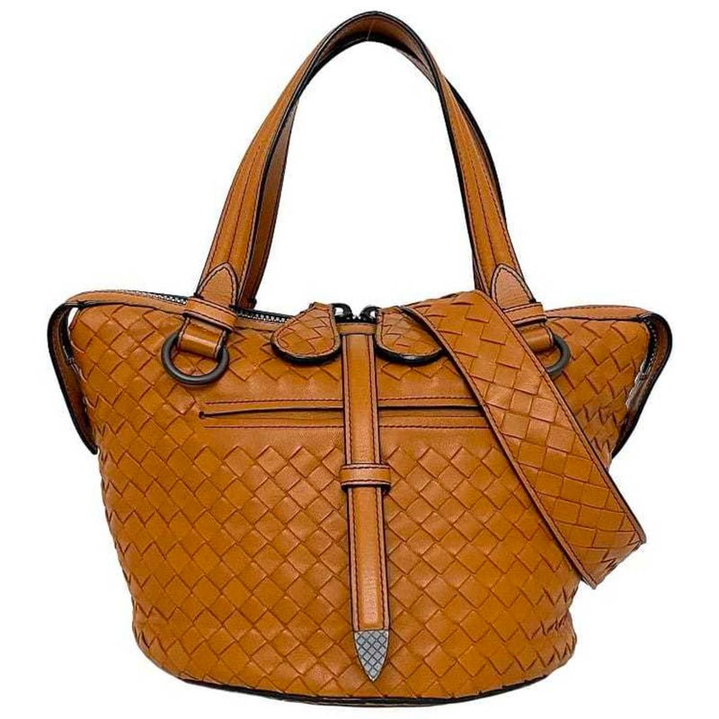 Bottega Veneta Handbag Tamboura Orange Camel Intrecciato 535263 Leather BOTTEGA VENETA Bucket Tote Bag Ladies