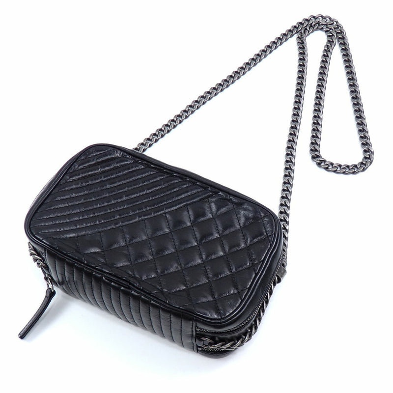 Chanel Chain Shoulder Bag Coco Boy Women's Black Lambskin A92556 Mark Leather