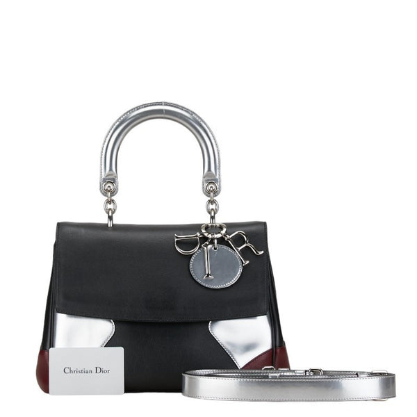 Christian Dior Dior Be Handbag Shoulder Bag Black Silver Wine Red Leather Women's