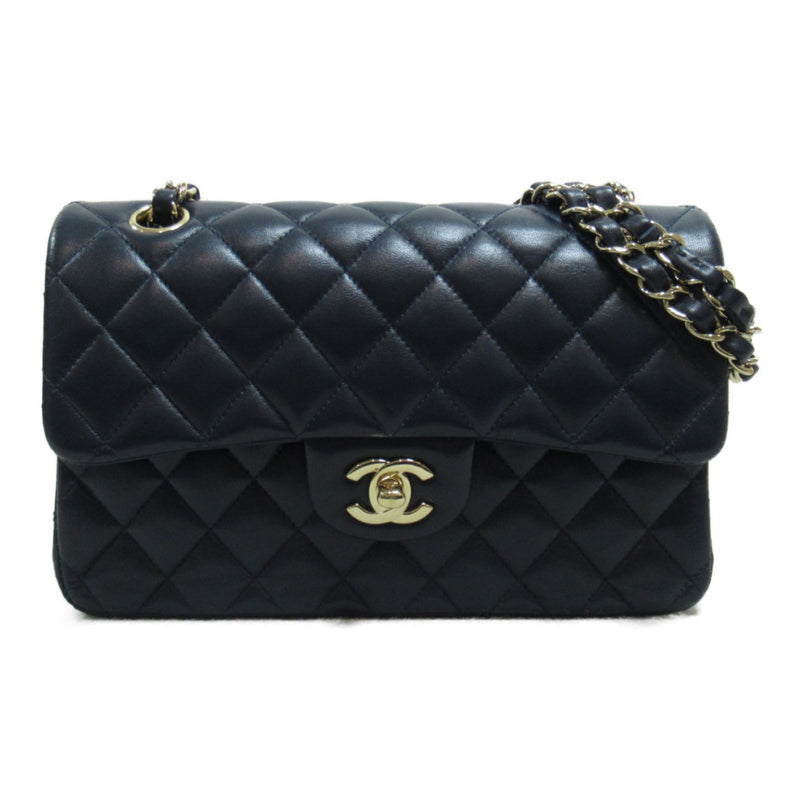 CHANEL Matelasse Double Flap Chain Shoulder Bag Navy Lambskin (sheep leather)