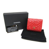 Chanel Camellia AP0710 Women's  Calfskin Wallet (tri-fold) Red Color