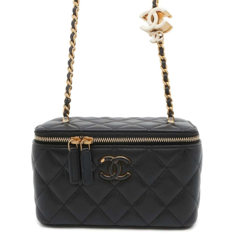 Chanel Chain Shoulder Bag Matelasse Coco Mark Lambskin Vanity AP3940 CHANEL Black