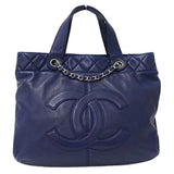 CHANEL Bag Matelasse Women's Handbag Tote Shoulder 2way Leather Navy Blue Chain