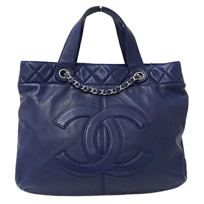 CHANEL Bag Matelasse Women's Handbag Tote Shoulder 2way Leather Navy Blue Chain