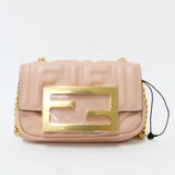 FENDI Bag Shoulder 2WAY Pink Gold Mini Flap FF Pattern Embossed Leather Nano Bucket Chain Elegant Feminine