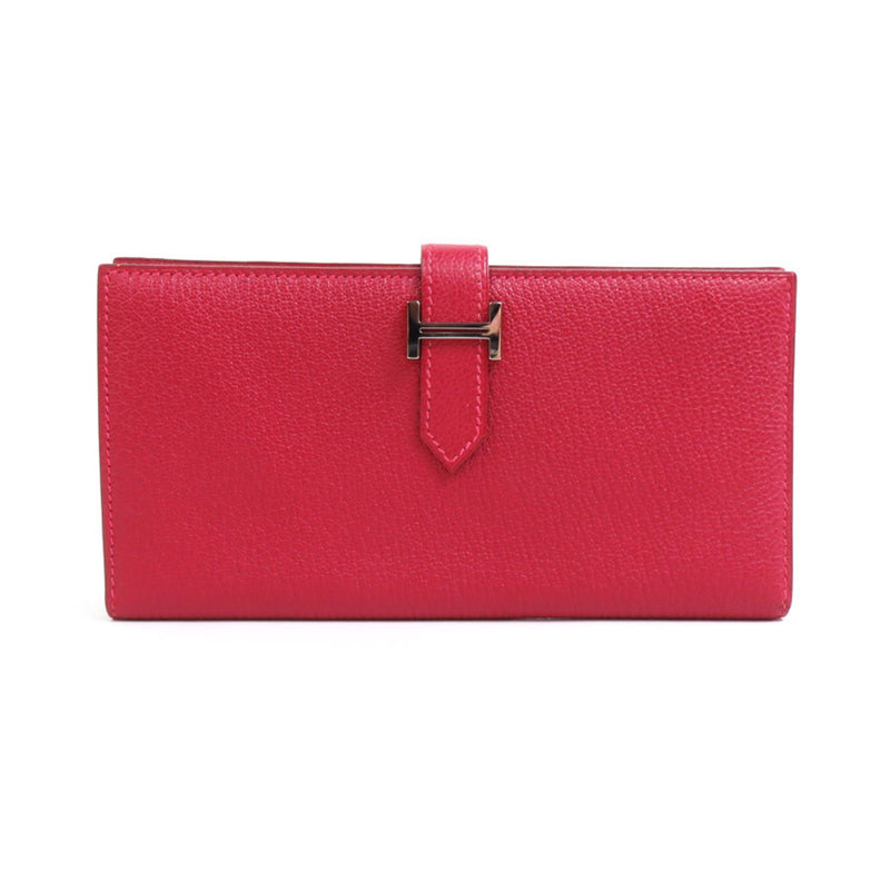 Hermes Unisex Chevre Myzore Leather Long Wallet (bi-fold) Rouge Grenat