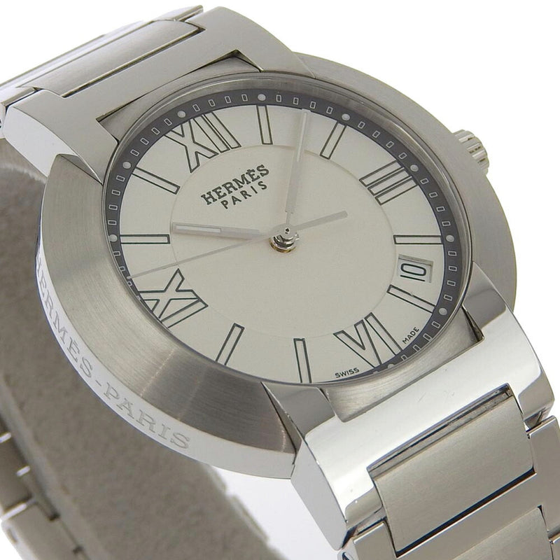 Hermes Nomad Watch NO1.710 Stainless Steel Swiss Made Silver Quartz Analog Display White Dial Men's