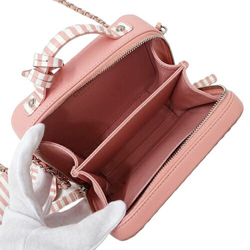 Chanel CHANEL Bag CC Filigree Women's Shoulder Handbag 2way Grained Calfskin Pink White Chain