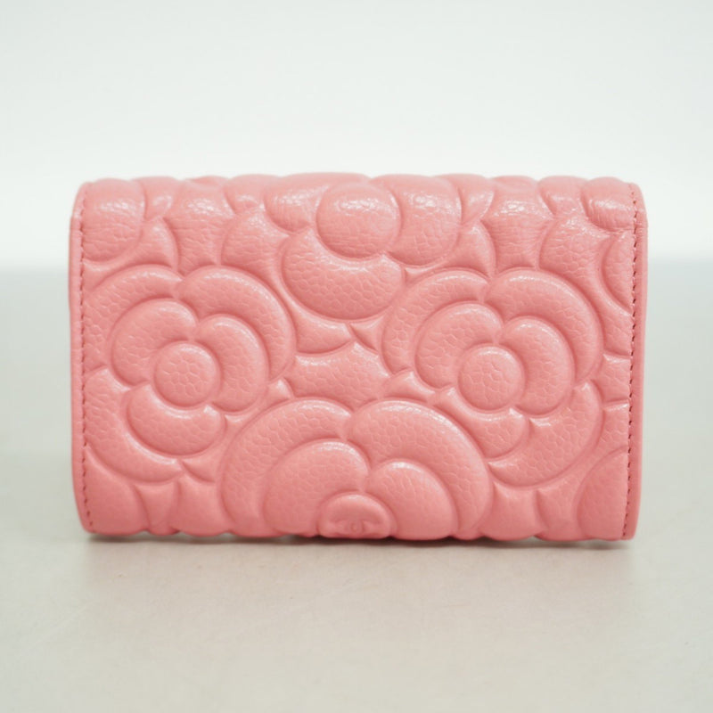 Chanel Business Card Holder Camellia Caviar Skin Pink Champagne Ladies