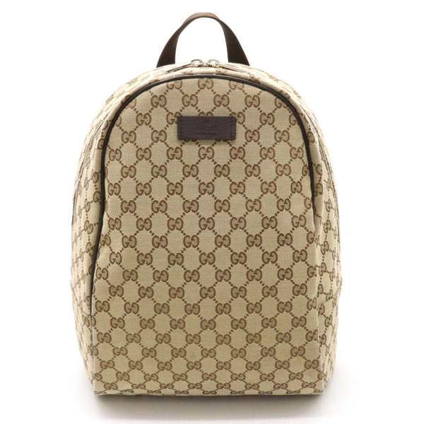 GUCCI GG Canvas Rucksack Backpack Daypack Leather Khaki Beige Dark Brown 449906